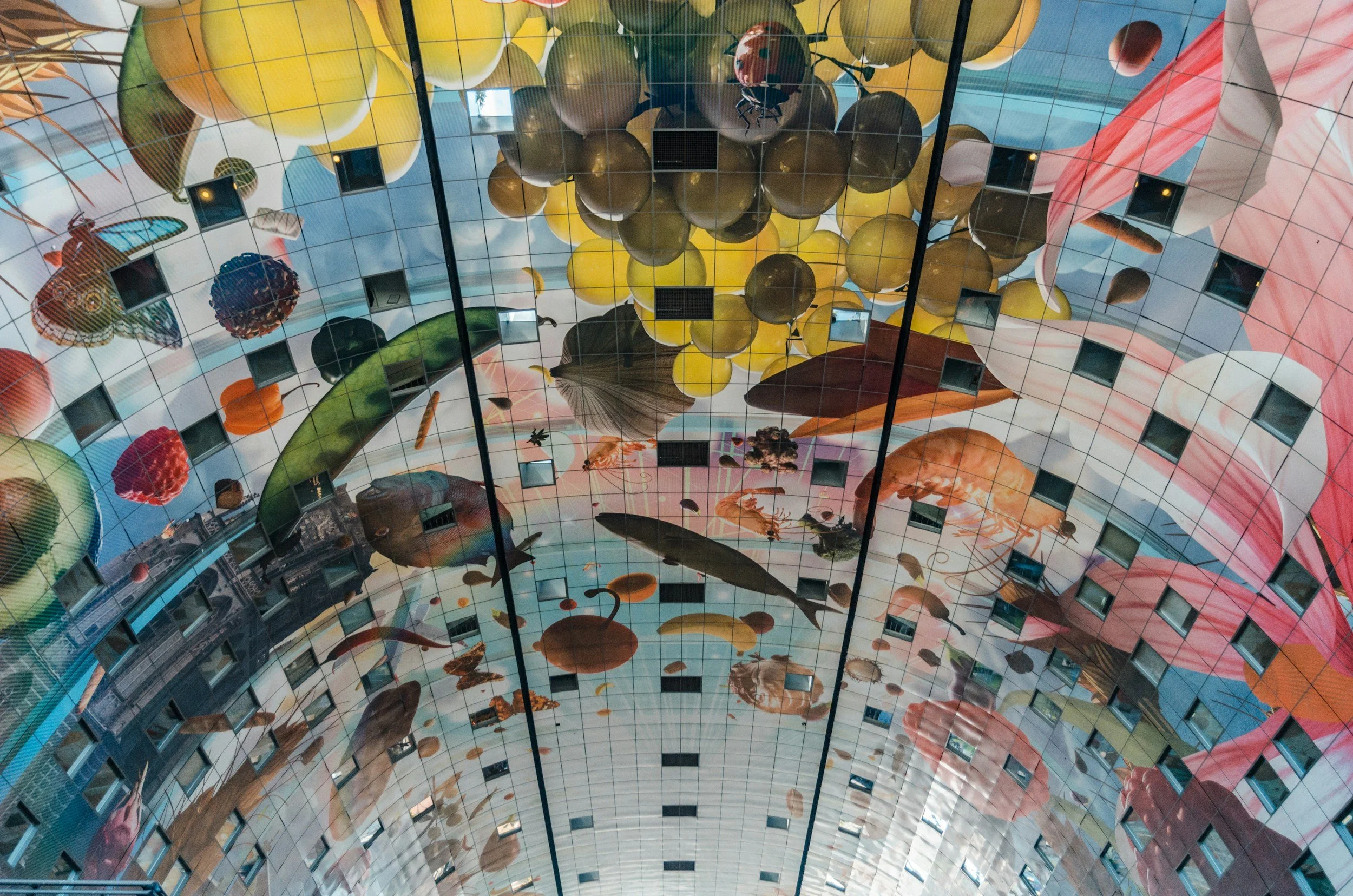 Colorful ceiling of the Markthal in rotterdam